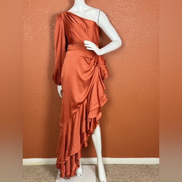 Mac Duggal One-Shoulder Ruffled Orange Dress - Picture 6 of 16